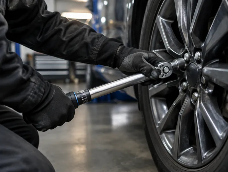 Hands using a torque wrench